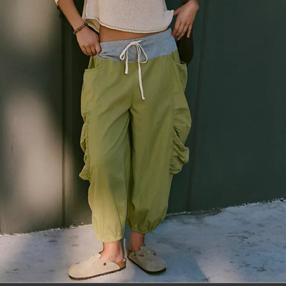 NWOT Free People Olive Green Track Joggers with Grey Waistband